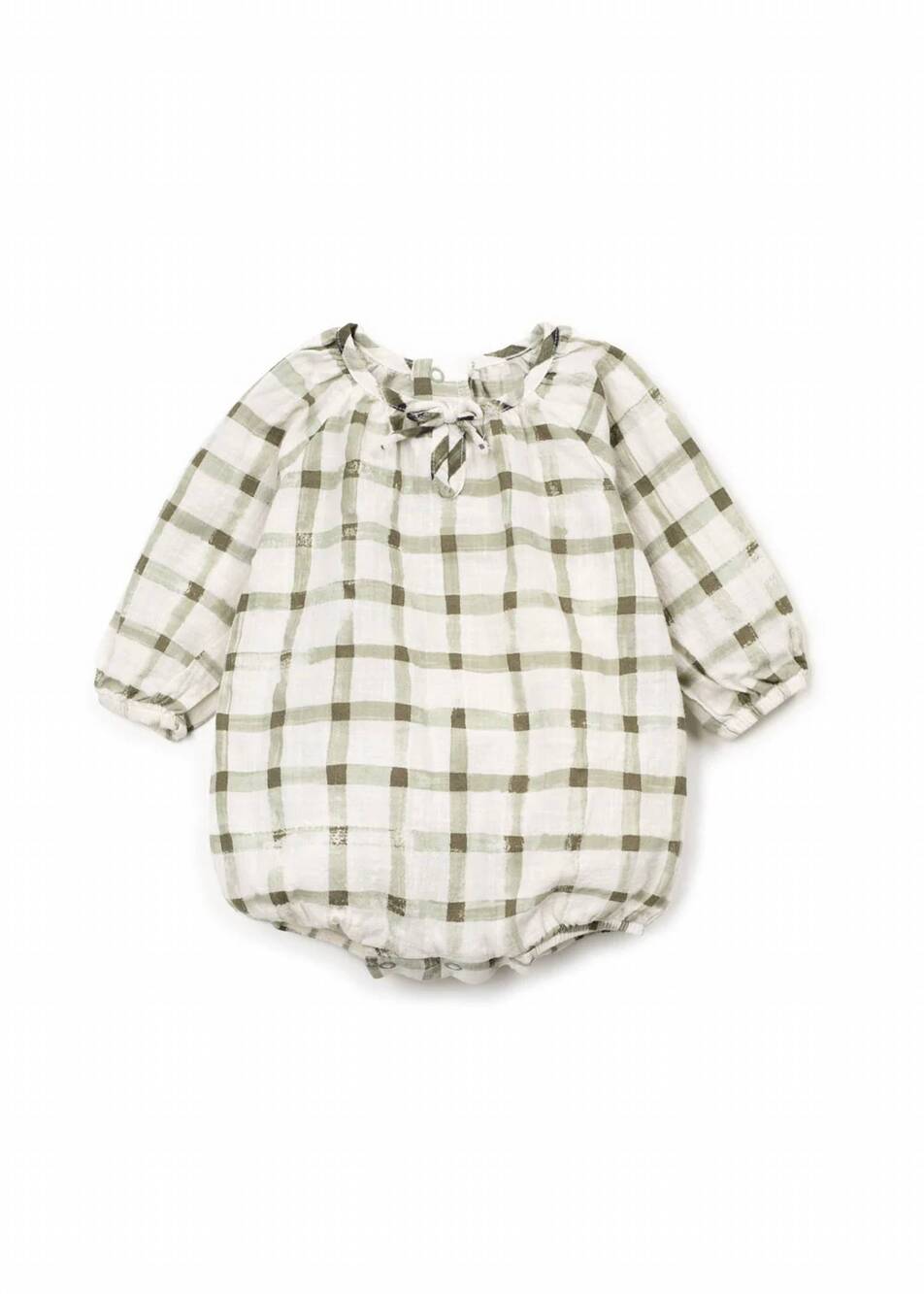 NEW PLAY UP kid's painted gingham romper in cream/green